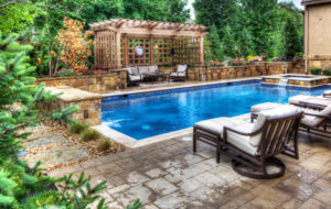 A lap pool and spa in Leawood Kansas by Backyard by Design KC
