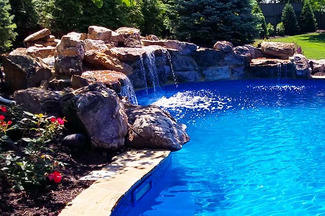 A waterfall in a beautiful blue pool